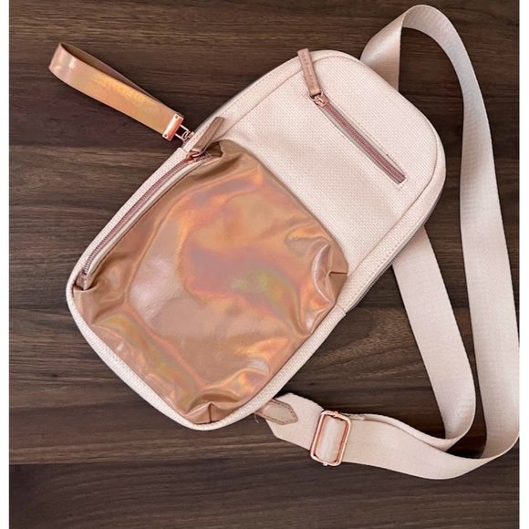 Pink Woven Holographic Mini Crossbody Backpack Bag - Picture 2 of 10